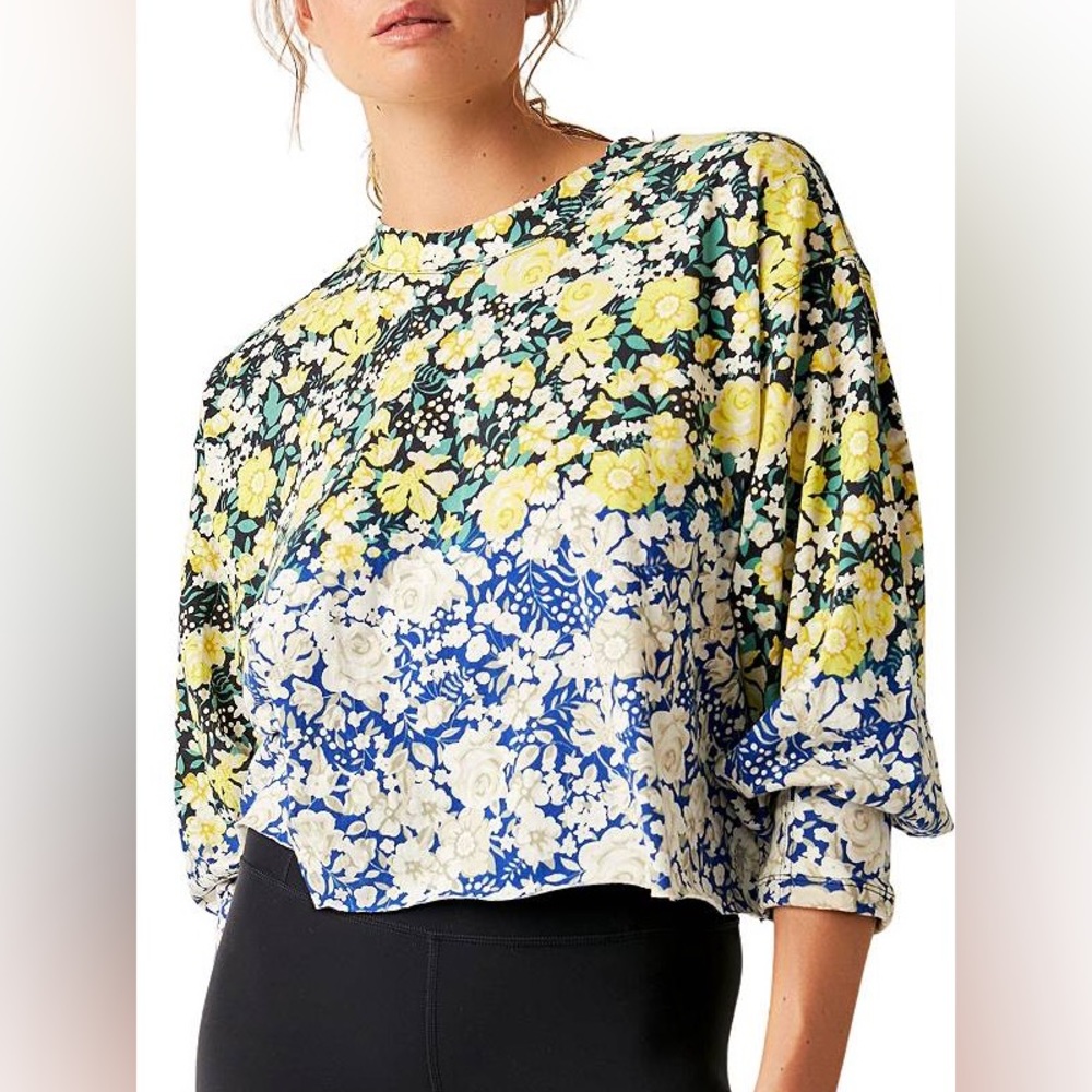 FP Movement by Free People Floral Long Sleeve Tee in Yellow, Blue, White